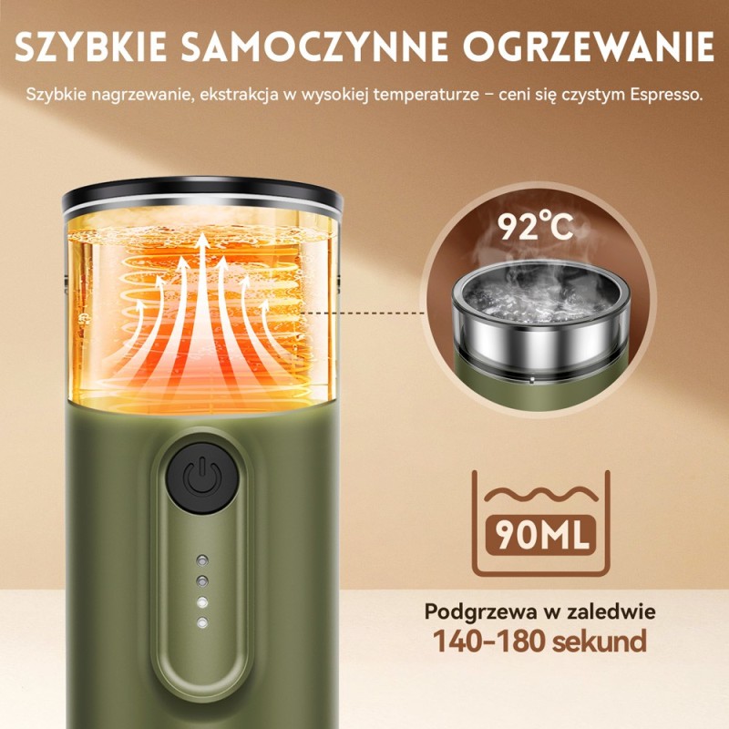 Hydrofast PO-100 Przenośny ekspres do kawy, ciśnienie 15 barów, bezprzewodowe podgrzewanie i konstrukcja 2 w 1