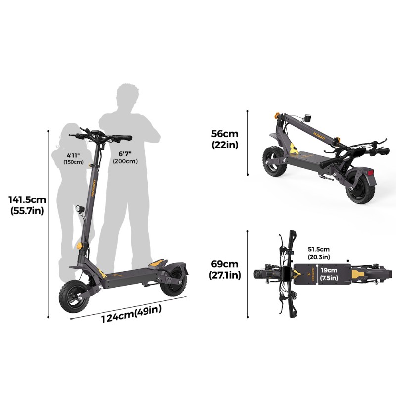 Ausom L1 Skuter elektryczny, silnik 800 W, zasięg 70 km - Szary