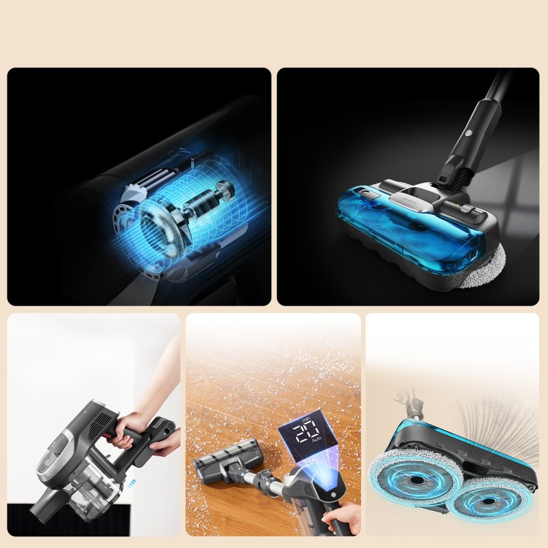 Odkurzacz bezprzewodowy JIMMY JV9 Pro Aqua 160AW z funkcją nawilżania i filtracją HEPA