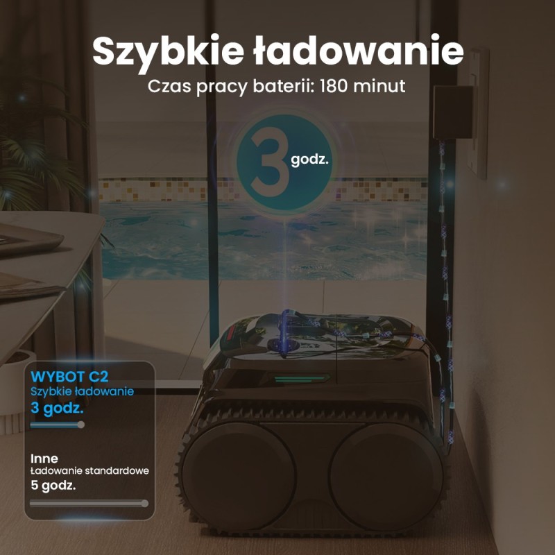 WYBOT C2 Bezprzewodowy robot do czyszczenia basenów, czyszczenie ścian i linii wody - Czarny+Zielony