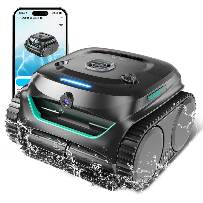 WYBOT C2 Vision Bezprzewodowy robot do czyszczenia basenów, wykrywanie śmieci kamerą AI - Czarny+Zielony