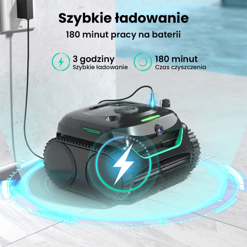 WYBOT C2 Vision Bezprzewodowy robot do czyszczenia basenów, wykrywanie śmieci kamerą AI - Czarny+Zielony