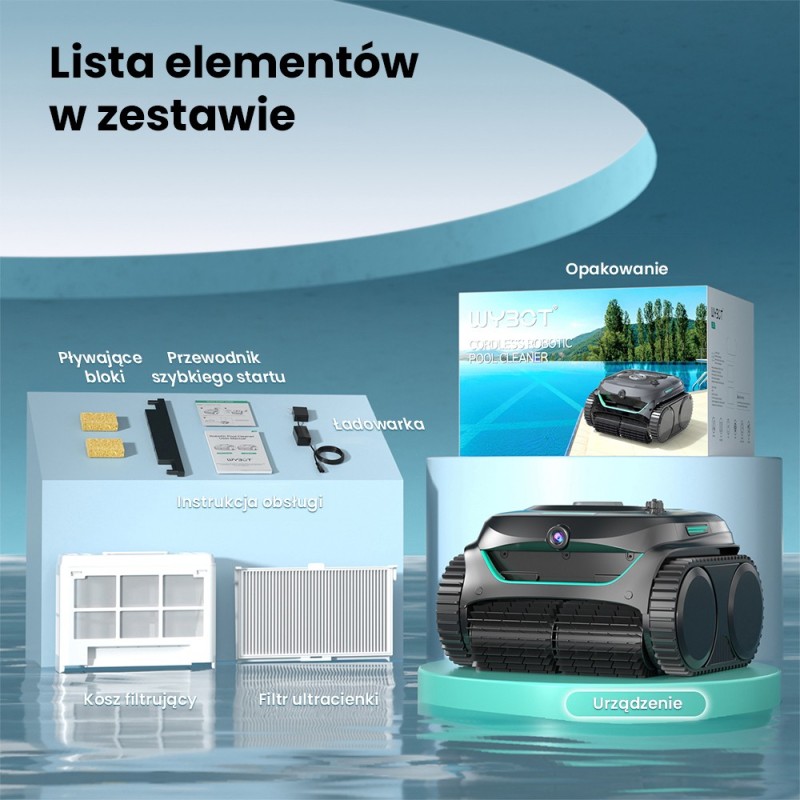 WYBOT C2 Vision Bezprzewodowy robot do czyszczenia basenów, wykrywanie śmieci kamerą AI - Czarny+Zielony
