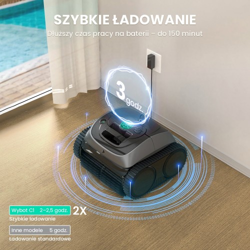 Bezprzewodowy robot do czyszczenia basenów WYBOT C1, 150 minut czasu pracy, wspinanie się po ścianach - Szaro-zielony 2