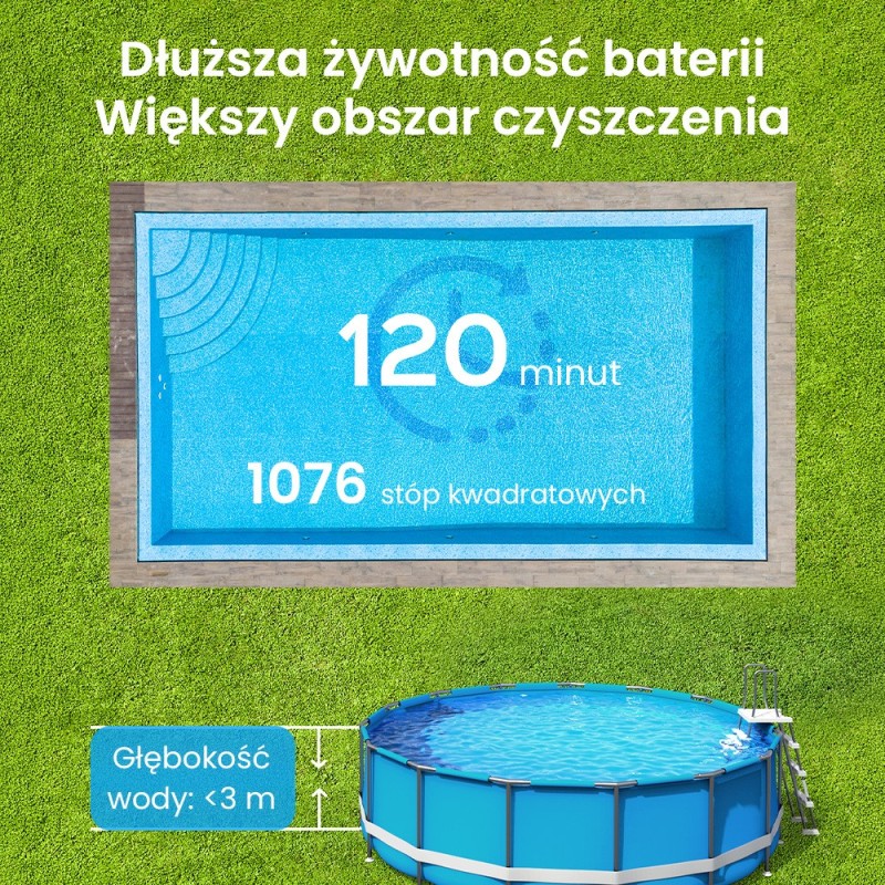 WYBOT A1 Bezprzewodowy robot odkurzający do basenów, dwuwarstwowy system filtracji, czas pracy 120 minut – Czarny