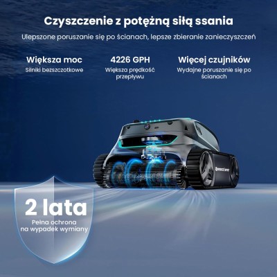 WYBOT S2 Vision bezprzewodowy robot do czyszczenia basenów, uczenie AI z nawigacją kamerą wizyjną – Czarny