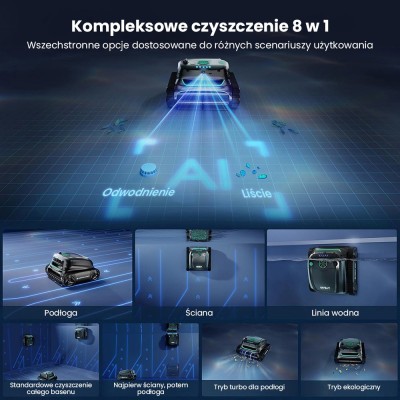 WYBOT S2 Vision bezprzewodowy robot do czyszczenia basenów, uczenie AI z nawigacją kamerą wizyjną – Czarny