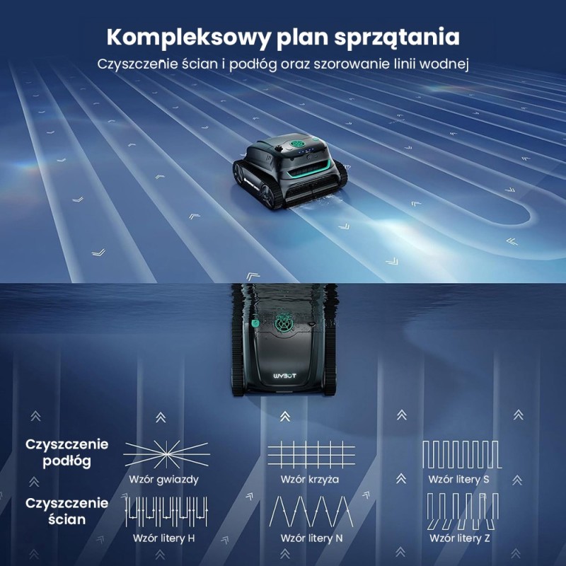 WYBOT S2 Vision bezprzewodowy robot do czyszczenia basenów, uczenie AI z nawigacją kamerą wizyjną – Czarny