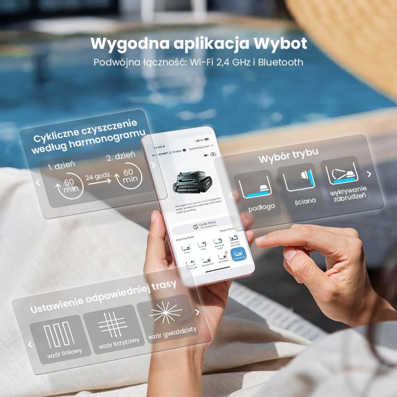 WYBOT S2 Vision bezprzewodowy robot do czyszczenia basenów, uczenie AI z nawigacją kamerą wizyjną – Czarny