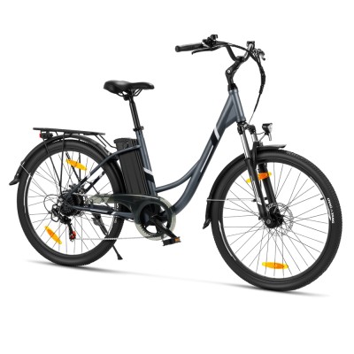 Touroll B1 Rower elektryczny z niską ramą, akumulator 36 V 15,6 Ah, 7-biegowa przekładnia Shimano, zasięg do 90 km - Szary
