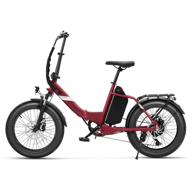 Touroll S3 Pro Rower elektryczny z niską ramą, 20-calowe opony typu fat, akumulator 48 V 27 Ah, zasięg 195 km – Czerwony