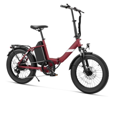 Touroll S3 Pro Rower elektryczny z niską ramą, 20-calowe opony typu fat, akumulator 48 V 27 Ah, zasięg 195 km – Czerwony