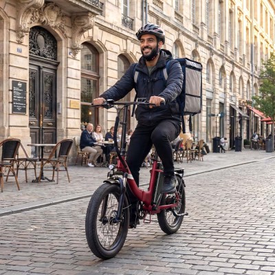 Touroll S3 Pro Rower elektryczny z niską ramą, 20-calowe opony typu fat, akumulator 48 V 27 Ah, zasięg 195 km – Czerwony