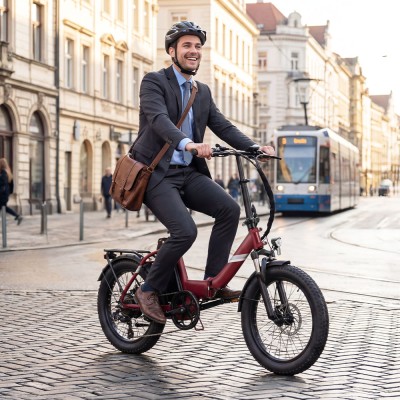 Touroll S3 Pro Rower elektryczny z niską ramą, 20-calowe opony typu fat, akumulator 48 V 27 Ah, zasięg 195 km – Czerwony