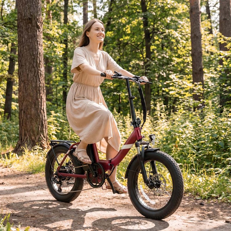 Touroll S3 Pro Rower elektryczny z niską ramą, 20-calowe opony typu fat, akumulator 48 V 27 Ah, zasięg 195 km – Czerwony