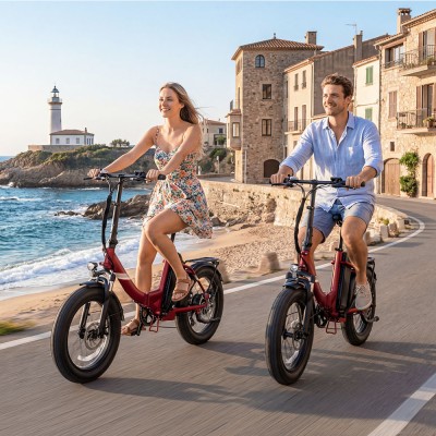Touroll S3 Pro Rower elektryczny z niską ramą, 20-calowe opony typu fat, akumulator 48 V 27 Ah, zasięg 195 km – Czerwony