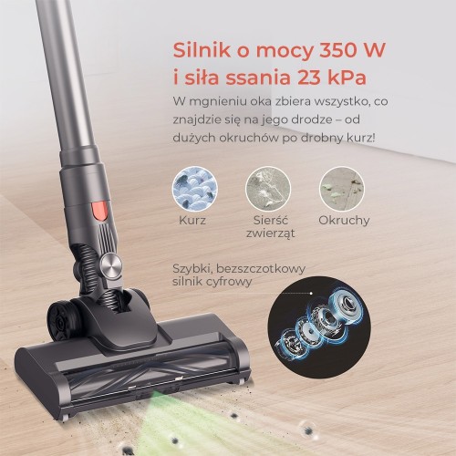 JIGOO C200 Odkurzacz bezprzewodowy  - moc ssania 23KPa, 350W, 2.2kg, pojemność 1,2 l, 5-stopniowa filtracja, 40min pracy czas 2