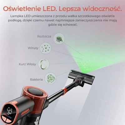 JIGOO C200 Odkurzacz bezprzewodowy  - moc ssania 23KPa, 350W, 2.2kg, pojemność 1,2 l, 5-stopniowa filtracja, 40min pracy czas