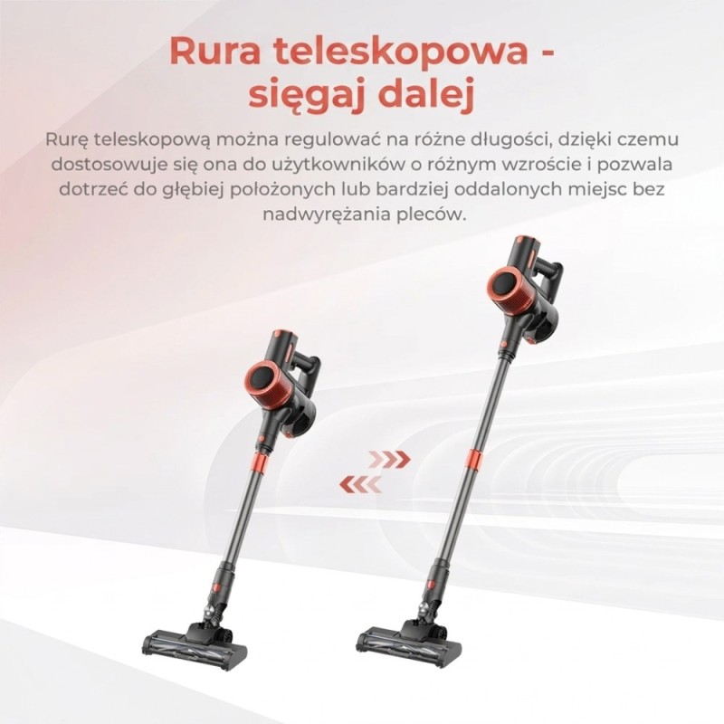 JIGOO C200 Odkurzacz bezprzewodowy  - moc ssania 23KPa, 350W, 2.2kg, pojemność 1,2 l, 5-stopniowa filtracja, 40min pracy czas
