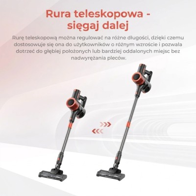 JIGOO C200 Odkurzacz bezprzewodowy  - moc ssania 23KPa, 350W, 2.2kg, pojemność 1,2 l, 5-stopniowa filtracja, 40min pracy czas