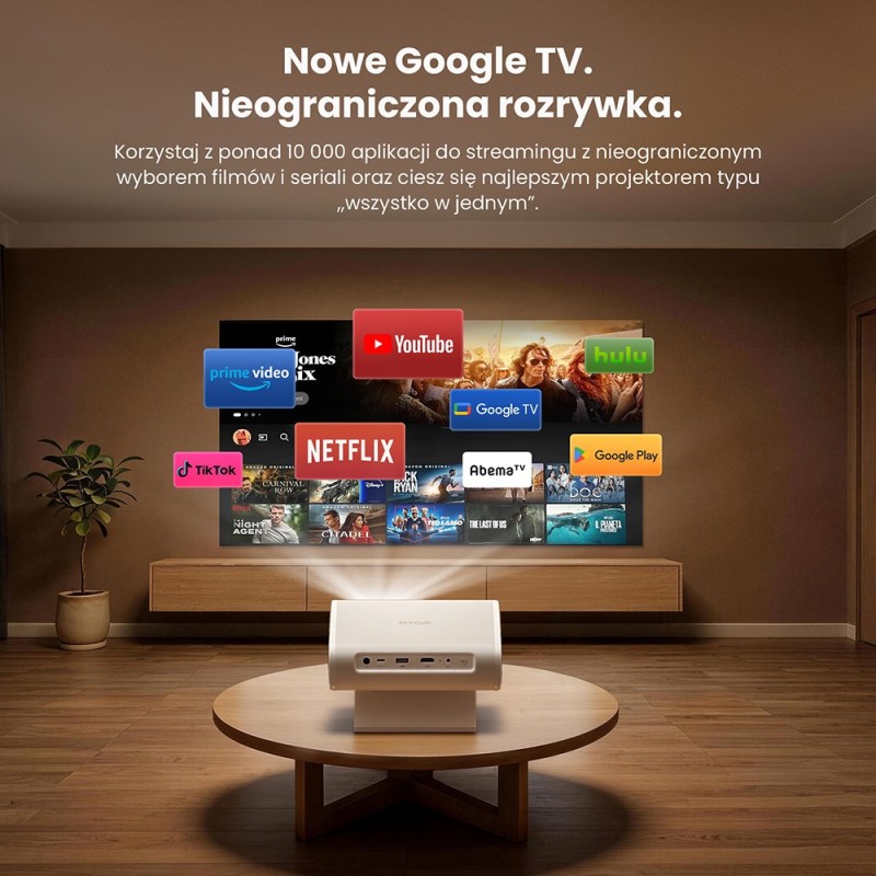 Projektor laserowy ETOE Dolphin 2 RGB | 1080P, 800 ANSI, wbudowana bateria i Google TV– Do domu i na kemping