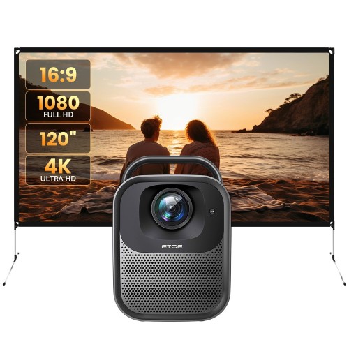 Projektor ETOE Seal Pro LCD z 1 sztuką ETOE 120 cali 16:9 ekran projekcyjny na zewnątrz