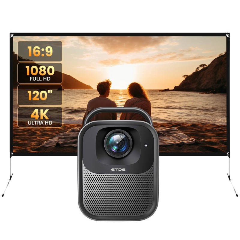 Projektor ETOE Seal Pro LCD z 1 sztuką ETOE 120 cali 16:9 ekran projekcyjny na zewnątrz