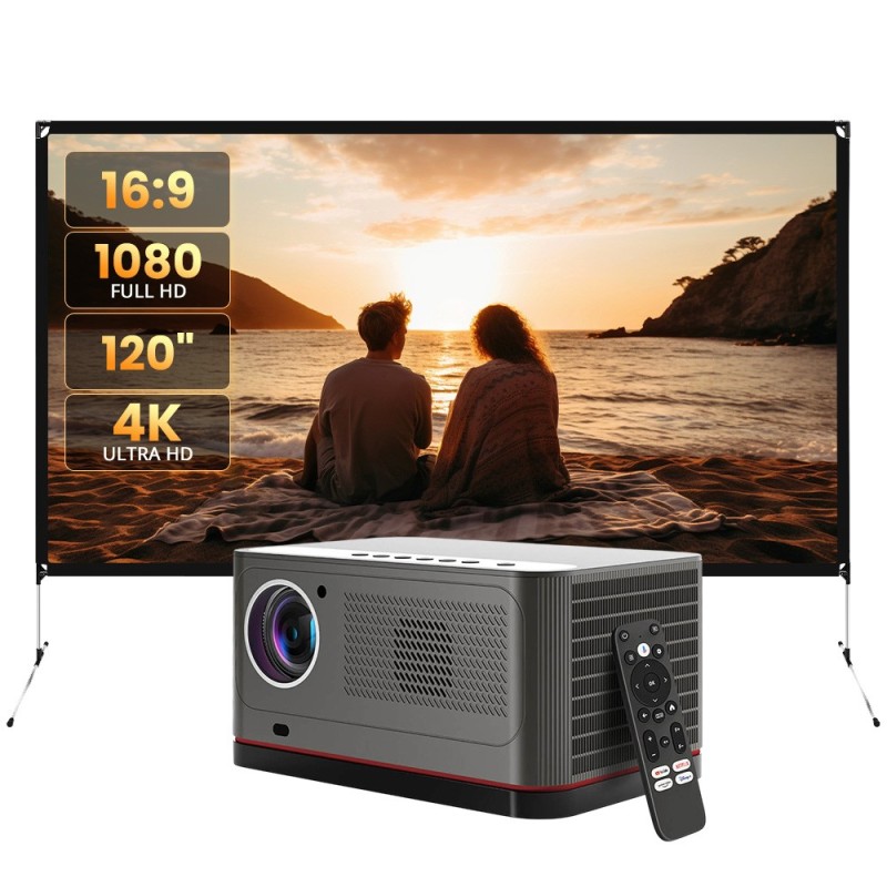Projektor ETOE Whale Pro 1800 ANSI Lumens z 1 sztuką ETOE 120 cali 16:9 ekran projekcyjny na zewnątrz