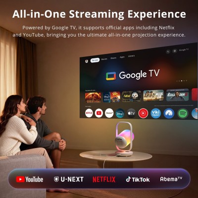 Projektor Google TV ETOE Starfish 2, 500 ANSI lumenów Full HD, oświetlenie ambientowe, dwa głośniki 5 W