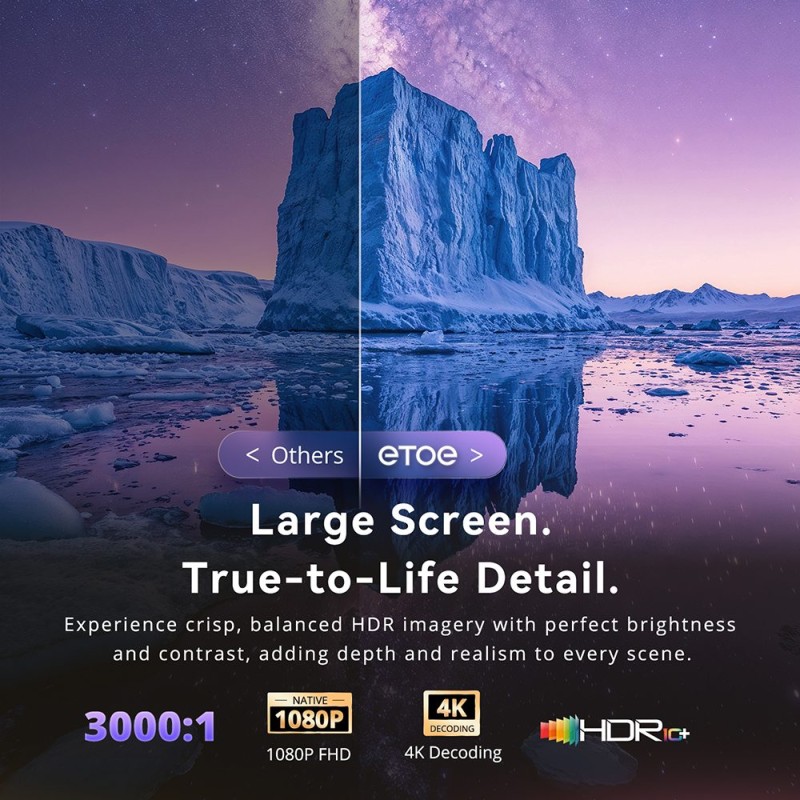 Projektor Google TV ETOE Starfish 2, 500 ANSI lumenów Full HD, oświetlenie ambientowe, dwa głośniki 5 W