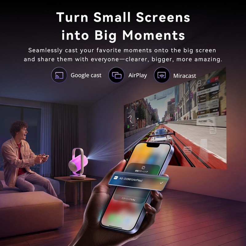 Projektor Google TV ETOE Starfish 2, 500 ANSI lumenów Full HD, oświetlenie ambientowe, dwa głośniki 5 W