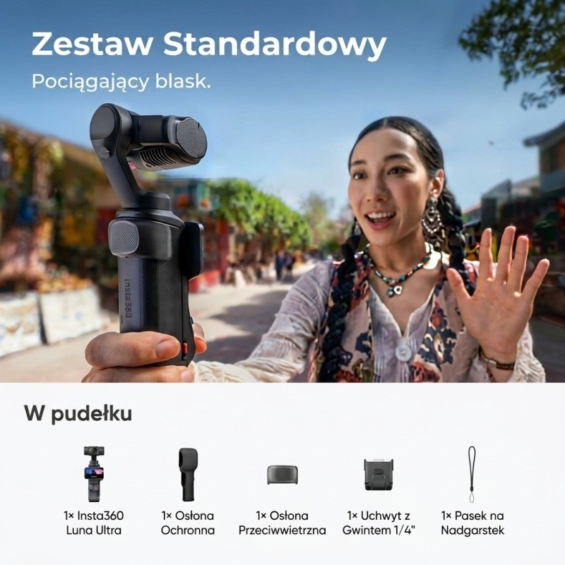Kamera gimbalowa Insta360 Luna Ultra Standard Bundle, podwójne obiektywy Leica Summicron - Cosmic Black