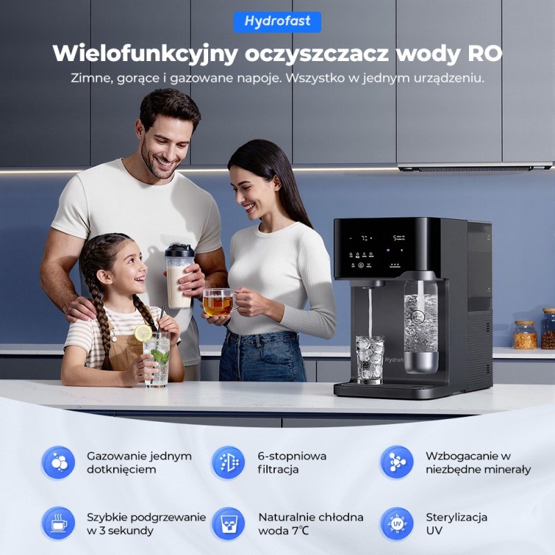 Hydrofast C300 Premium oczyszczacz wody RO – gorąca, zimna i gazowana woda + mineralizacja, kompletna stacja do wody i napojów