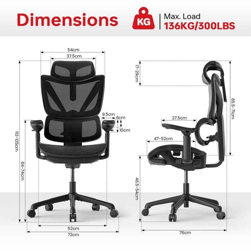 ACGAM CG-5245M ergonomiczne krzesło gamingowe – regulowane wsparcie lędźwiowe, odchylenie i udźwig 300 lbs
