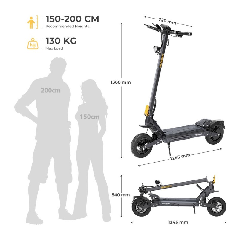 Ausom Gosoul 2 Pro Hulajnoga elektryczna, maks. moc 1400 W, zasięg 90 km, zawieszenie wahaczowe ShocFree – Ciemnoszary