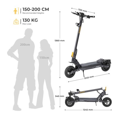 Ausom Gosoul 2 Pro Hulajnoga elektryczna, maks. moc 1400 W, zasięg 90 km, zawieszenie wahaczowe ShocFree – Ciemnoszary