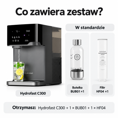 Hydrofast C300 Premium oczyszczacz wody RO – gorąca, zimna i gazowana woda + mineralizacja, kompletna stacja do wody i napojów