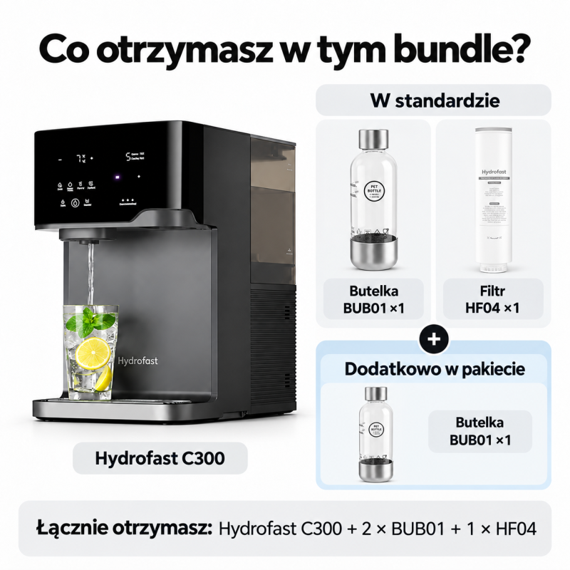 Hydrofast C300 Premium oczyszczacz wody RO z 1 dodatkową butelką do gazowania Hydrofast BUB01