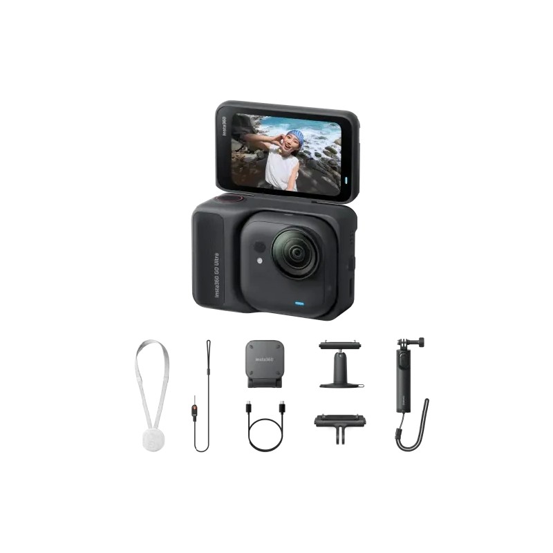 Insta360 GO Ultra kamera sportowa Creator Bundle, układ AI 5 nm do wideo 4K60fps, czujniki 1/1,28″ - Czarny