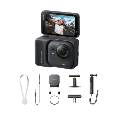 Insta360 GO Ultra kamera sportowa Creator Bundle, układ AI 5 nm do wideo 4K60fps, czujniki 1/1,28″ - Czarny