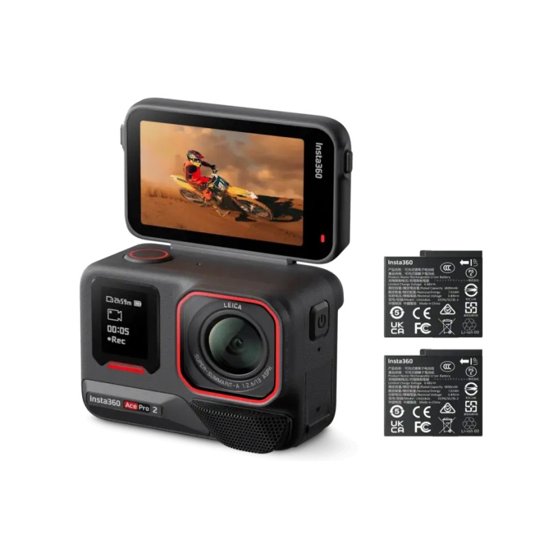 Insta360 Ace Pro 2 kamera sportowa Dual Battery Bundle, wideo 8K30, czujnik CMOS 1/1,3" - Czarny o północy