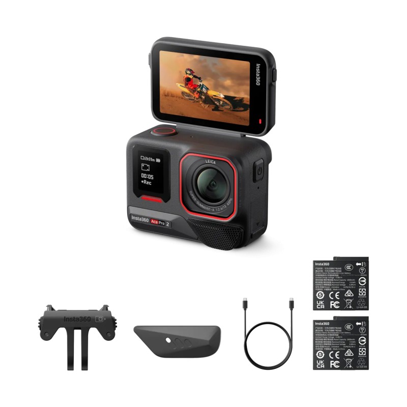 Insta360 Ace Pro 2 kamera sportowa Dual Battery Bundle, wideo 8K30, czujnik CMOS 1/1,3" - Czarny o północy