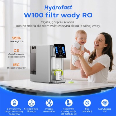 Hydrofast W100 Odwróconą osmozą nablatowy oczyszczacz wody, UV, 8 poziomów temperatury - Srebrny