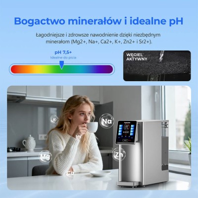 Hydrofast W100 Odwróconą osmozą nablatowy oczyszczacz wody, UV, 8 poziomów temperatury - Srebrny