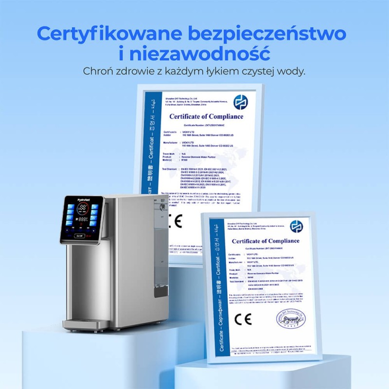 Hydrofast W100 Odwróconą osmozą nablatowy oczyszczacz wody, UV, 8 poziomów temperatury - Srebrny