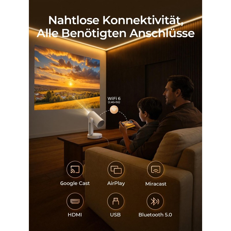 Projektor ETOE Starfish Plus, Google TV i Netflix, ambientowe światło, 1080P
