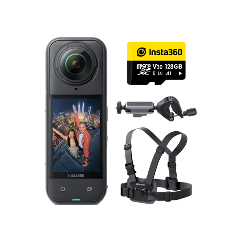 Insta360 X5 kamera sportowa Cycling Bundle, wideo 8K 360°, czujniki 1/1,28″ - Czarny o północy