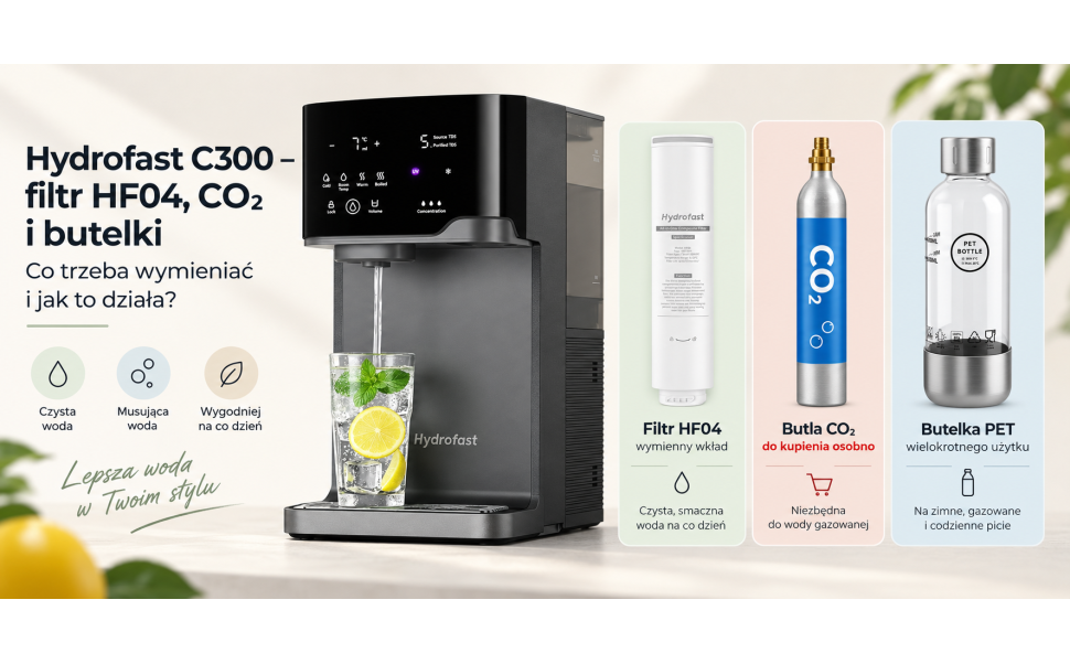Hydrofast C300 – filtr HF04, CO₂ i butelki. Co trzeba wymieniać i jak to działa?